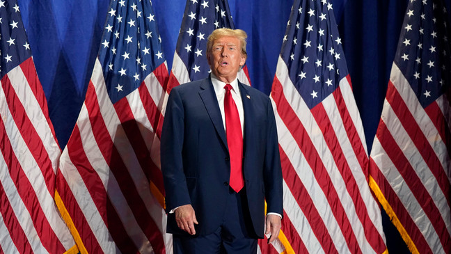 FILE - Republican presidential candidate former President Donald Trump arrives at a campaign rally Saturday, March 2, 2024, in Richmond, Va. (AP Photo/Steve Helber, File)