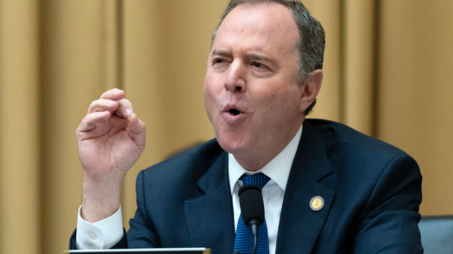 FILE - Rep. Adam Schiff, D-Calif., speaks during the House Judiciary Committee hearing on the Report of Special Counsel John Durham, on Capitol Hill in Washington, June 21, 2023. (AP Photo/Jose Luis Magana, File)