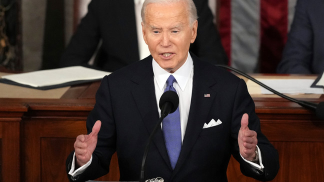 President Joe Biden delivers the State of the Union address to a joint session of Congress at the U.S. Capitol, Thursday March 7, 2024, in Washington. (AP Photo/Andrew Harnik)