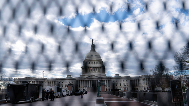 The U.S. Capitol is seen behind a security fence on Thursday, March 7, 2024, in Washington, ahead of President Biden's State of the Union address on Thursday night. (AP Photo/Jose Luis Magana)