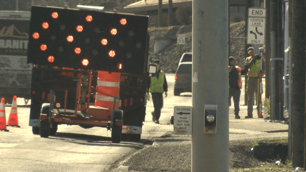 Crews construction staking on 21st Street{&nbsp;}{p}{/p}