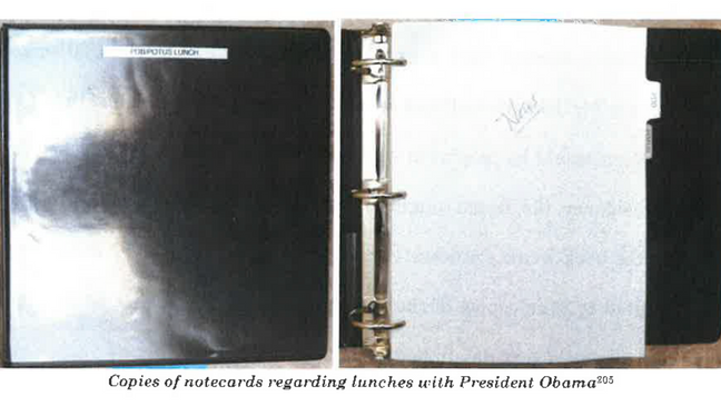 {p}Copies of notecards regarding lunches with President Obama (DOJ){/p}